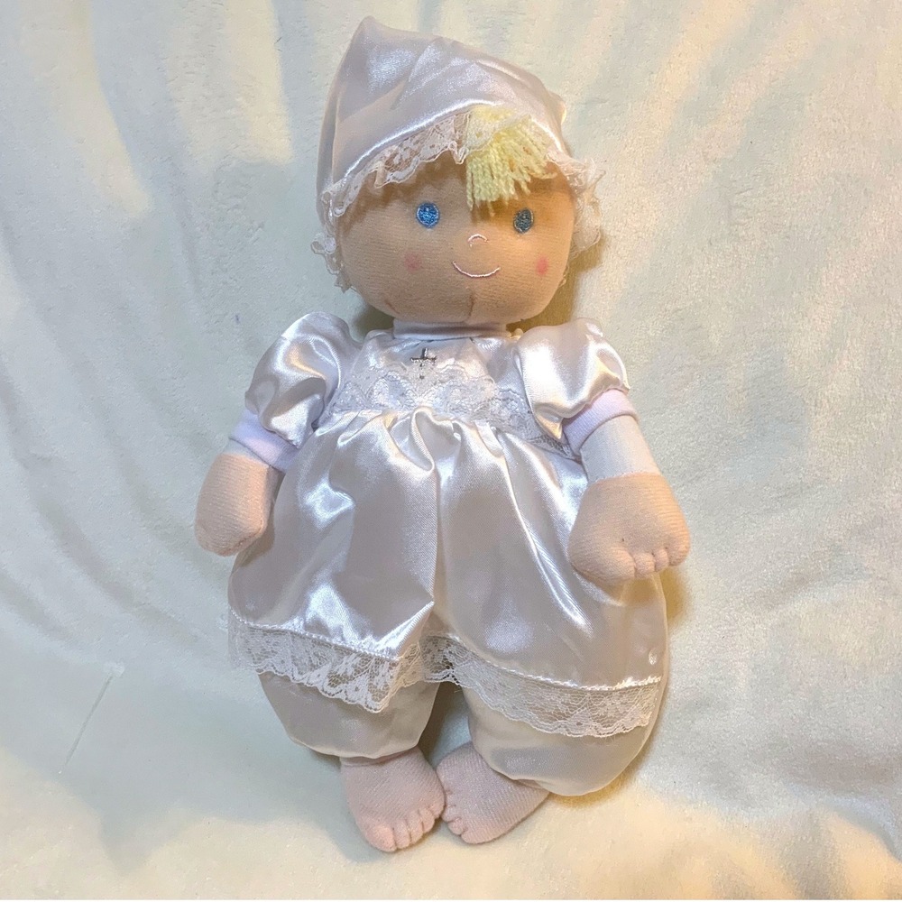 Genius Babies Eden Baby Christening Doll White Satin Plush NWT 8" w/ Storage Bag
